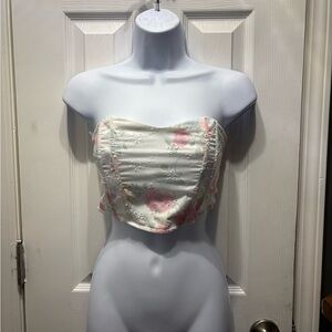 Altar’d State NWT Floral White and Pink Strapless Top. NWT XS